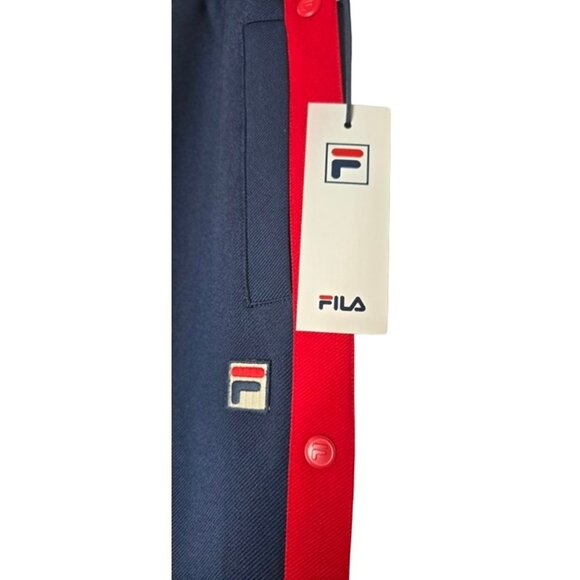 FILA Vintage Snap Track Pants – Navy & Red Striped Retro Athletic Style - Picture 2 of 8